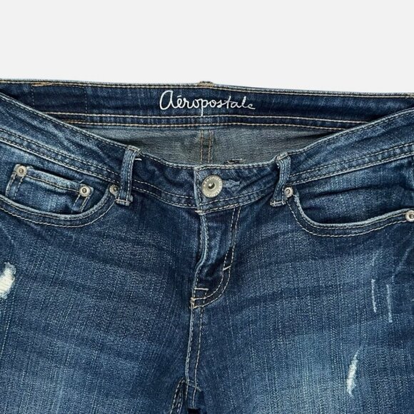 Aeropostale Womens 2 Low-Rise Cotton Denim Chelsea Bootcut Distressed Blue Jeans - Picture 4 of 4